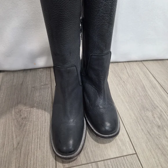 FREE PEOPLE Essential Boots 36 / 6 Washed Out Black Leather Tall Block Heel Boho - Picture 6 of 16